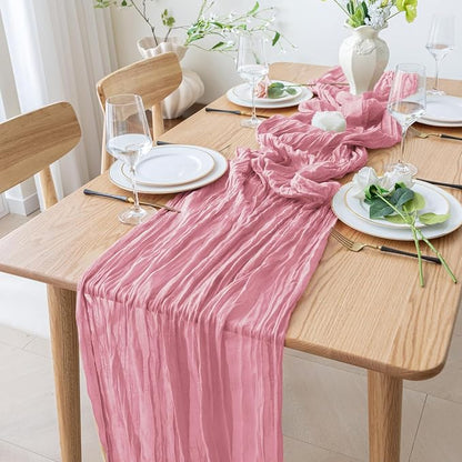Cheesecloth Table Runner 10FT 12Pcs Pink Boho Gauze Rustic Sheer Runners | - Image 6