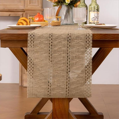 Burlap Boho Table Runner for Fall Thanksgiving Home Decor 72 Inches | Brown - Image 5
