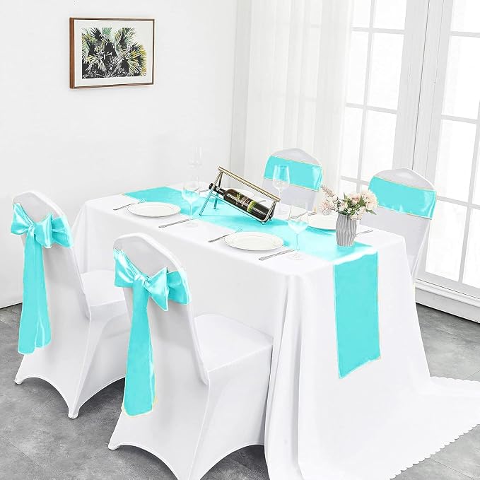 4-Pack Turquoise Satin Table Runner 12 x 108 Inch Long Bright and Smooth Silk - Image 5