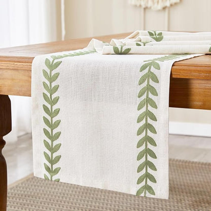 Embroidered Table Runner, Light Green Table Runners 48 Inches Long | Linen - Image 5