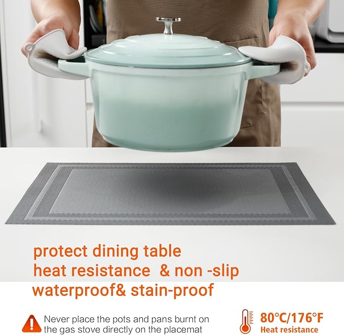 Placemats Set of 12, Vinyl PVC Heat Resistant Washable Placemats Set, Non Slip - Image 4