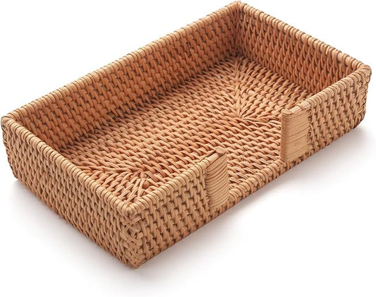 Rattan Napkin Holder Rectangle, 9.5" x 5.5" x 2", Wicker Napkin Tray, Woven by YANGQIHOME