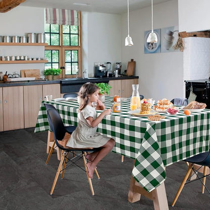 Plaid Tablecloth 2 Pack, 60 x 84 inch, Forest Green and White | Waterproof - Image 7