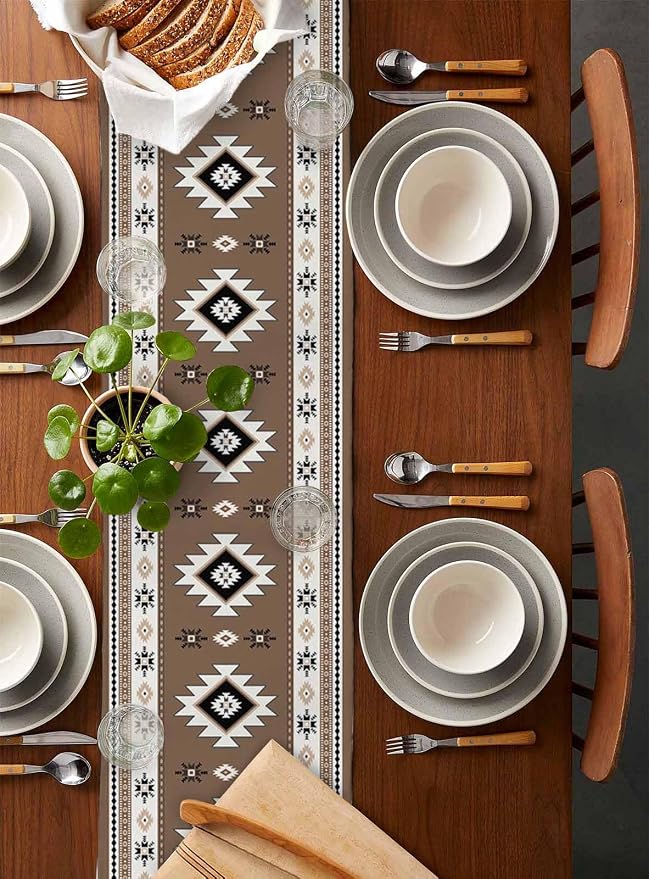 Southwest Aztec Table Runners 90 Inches Long, Cotton Linen Fabric Table Runner - Image 5