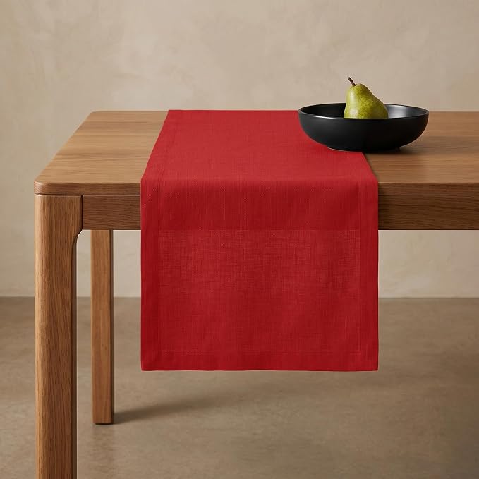 Solino Home 100% Pure Linen Dining Table Runner Red Woven, Fete 14 x 72 in | by SolinoHome