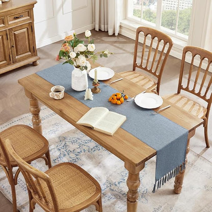 Cotton Linen Table Runner, 13x90 Inch, Dusty Blue - Image 7