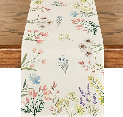 Artoid Mode Flowers Summer Table Runner, Seasonal Spring Fall Kitchen Dining by ArtoidMode
