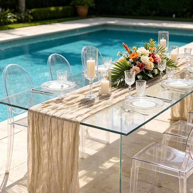 10 Pack Beige Cheesecloth Table Runner 21 x 120 Inch Boho Gauze Sheer Table - Image 5
