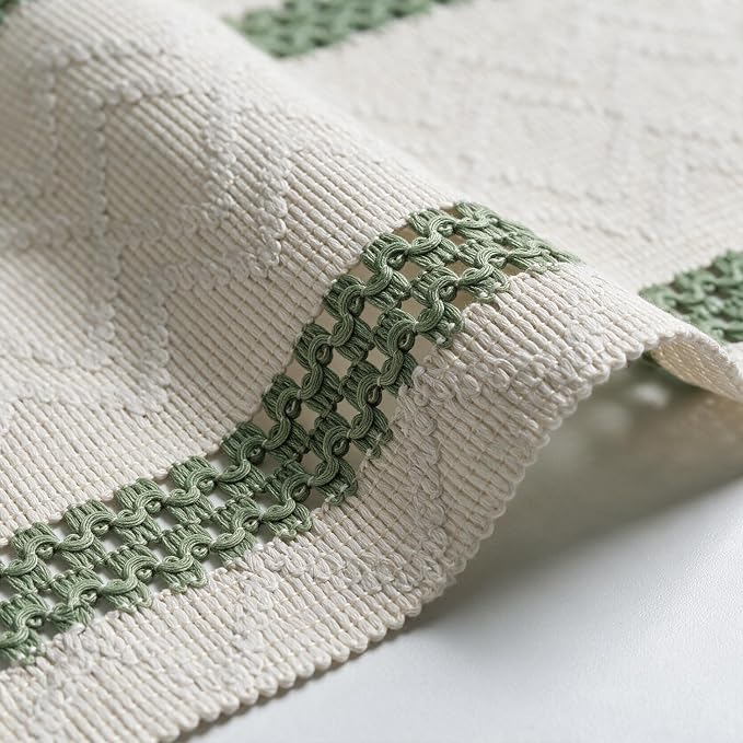 Artoid Mode Sage Green Stripe Woven Rustic Table Runner 12x120 Inch | Holiday - Image 6