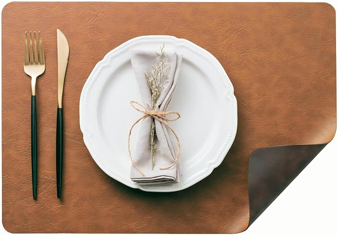 Placemats Set of 8, DOLOPL Reversible Dual-Color Faux Leather Place Mats by DOLOPLOfficial