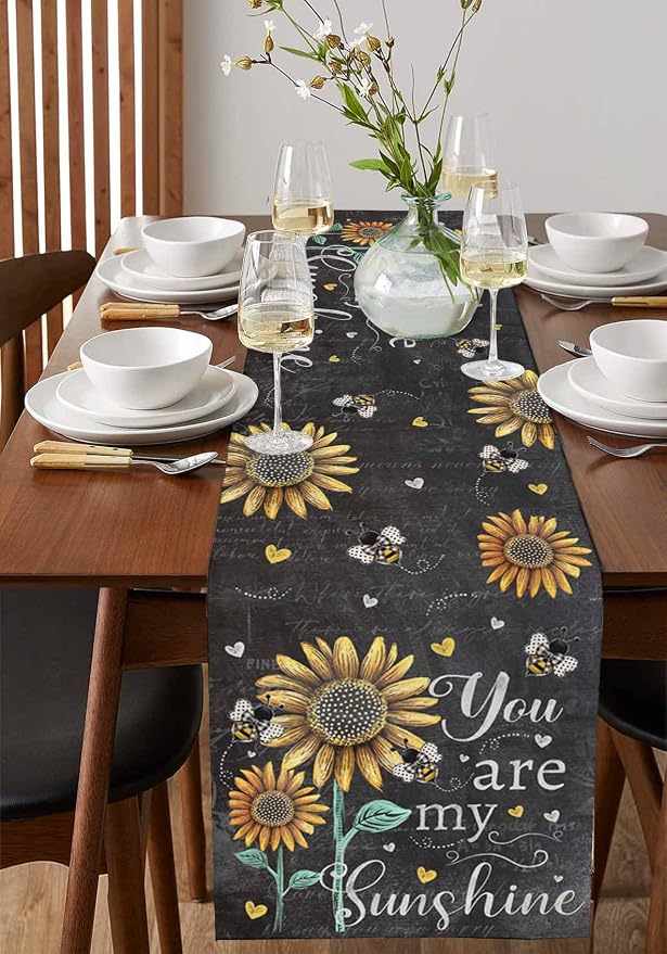Farmhouse Sunflowers Short Table Runners 48 Inches, Cotton Linen Fabric Table - Image 2