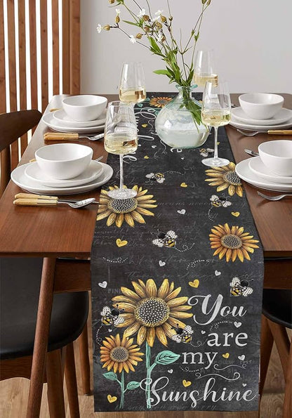 Farmhouse Sunflowers Short Table Runners 48 Inches, Cotton Linen Fabric Table - Image 2