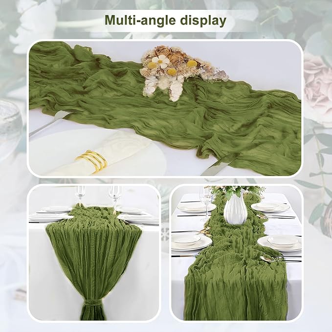 1 Pack Olive Green Cheesecloth Table Runner 35x120 Inch 10Ft Rustic Gauze - Image 6