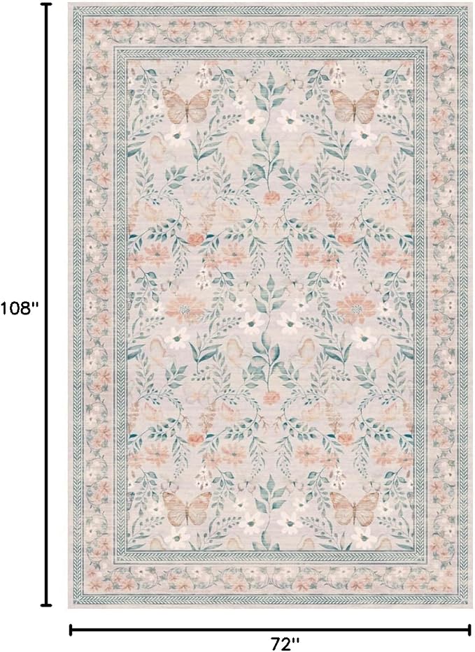 Rugxara 6x9 Pink Rug for Living Room Bedroom, Floral Washable Rug, Vintage Boho - Image 2