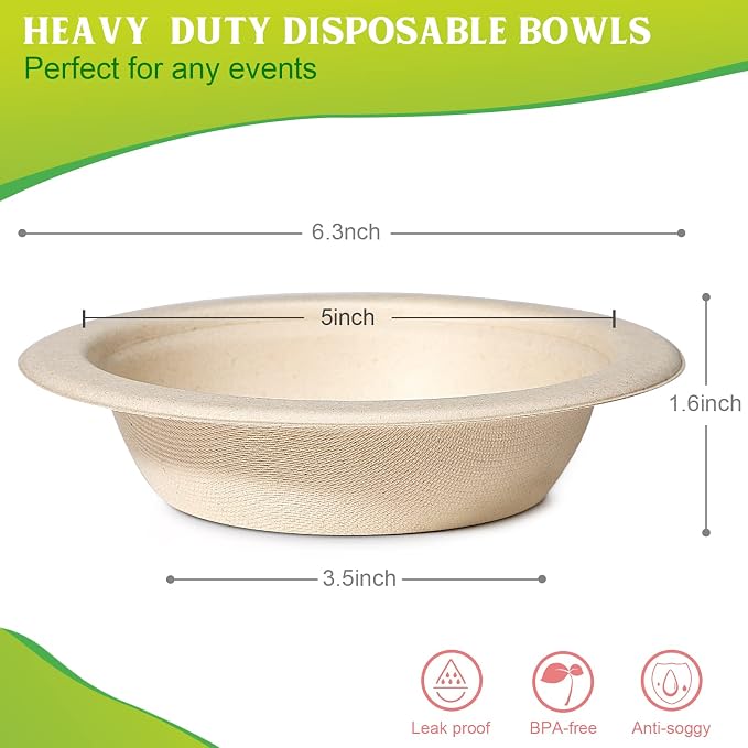 greensight 12oz Compostable Paper Bowls, 200 Pack Disposable Heavy Duty | - Image 7