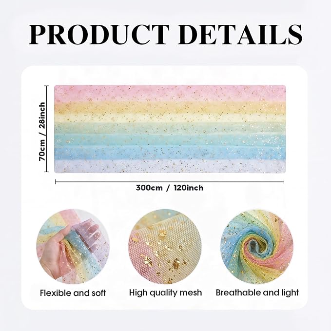 Artoid Mode 3-Pack Gold Gauze Table Runner 120 Inch 10FT, Rainbow Glitter - Image 5