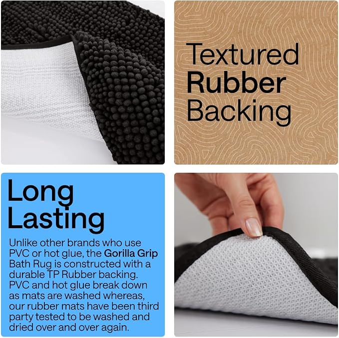 GORILLA GRIP Bath Rug Mat 54x24, Thick Soft Absorbent Chenille, Quick Dry - Image 3