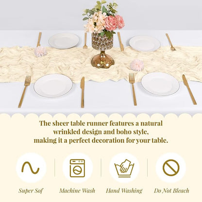 3 Pack Ivory Cheesecloth Table Runner, 17 x 108 Inch, Gauze Cheese Cloth Table - Image 5