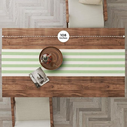 Folkulture Fall Table Runner 72 Inches Long | White & Sage Green Striped | - Image 2