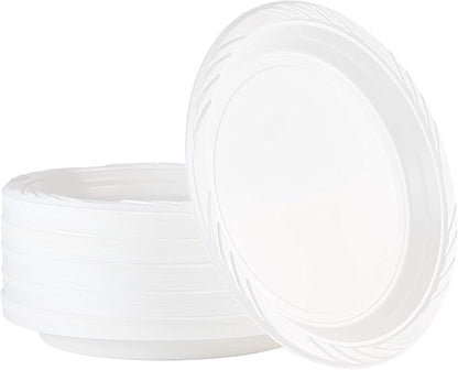 100 Count Disposable 10 Inch White Plastic Dinner Plates Extra Large by PLASTICPRO