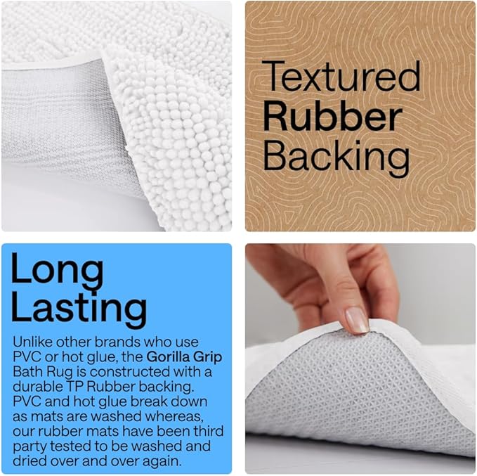 GORILLA GRIP Bath Rug Mat 36x24, Thick Soft Absorbent Chenille, Quick Dry - Image 3