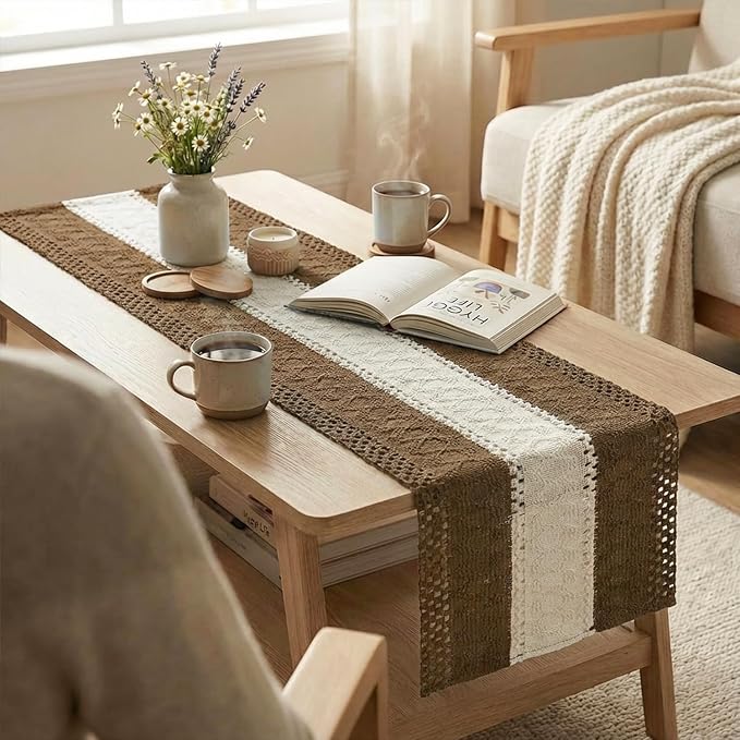 Artoid Mode Coffee Farmhouse Woven Table Runner 12x60 Inch | Seasonal Holiday - Image 5