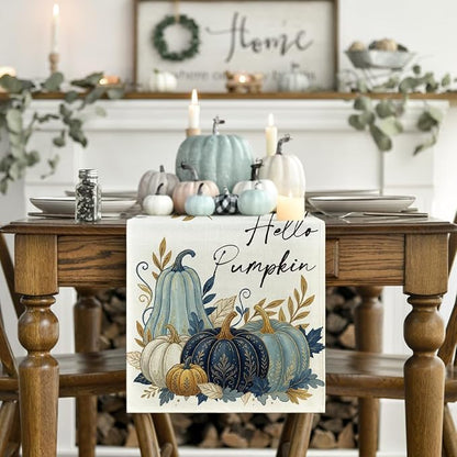 Artoid Mode 210 GSM Fall Table Runner 13x90 Inch Home Party Decor | Blue - Image 2
