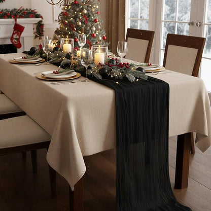 1 Pack Black Cheesecloth Table Runner 120 Inch Boho Wedding Decor | Cheesecloth - Image 8