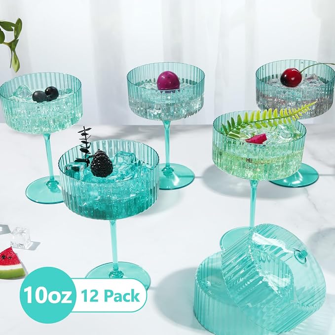 Jingmore 12 Pcs Ribbed Martini Glasses 10 oz Disposable Plastic Vintage Ribbed - Image 3