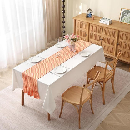 Orange White Plaid Gingham Ruffle Table Runner 108 inches Long 100% Washed - Image 2