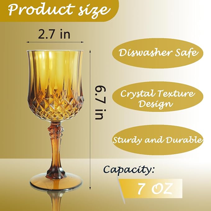 24Pack Plastic Wine Glasses, 7oz Vintage Goblets - Image 2