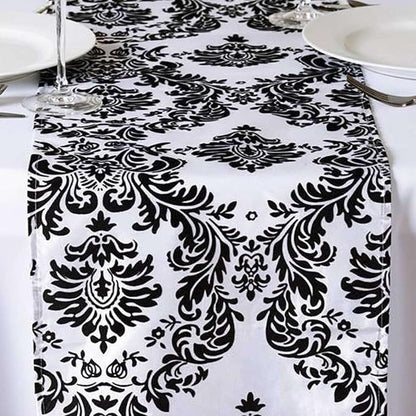 Efavormart Black Damask Flocking Premium Table Top Runner - Image 2