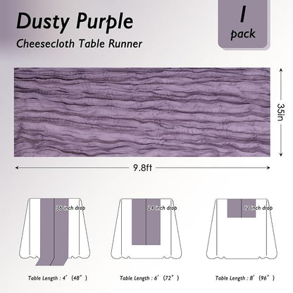 1 Pack Dusty Purple Cheesecloth Table Runner 120 Inch Boho Wedding Decor | - Image 2