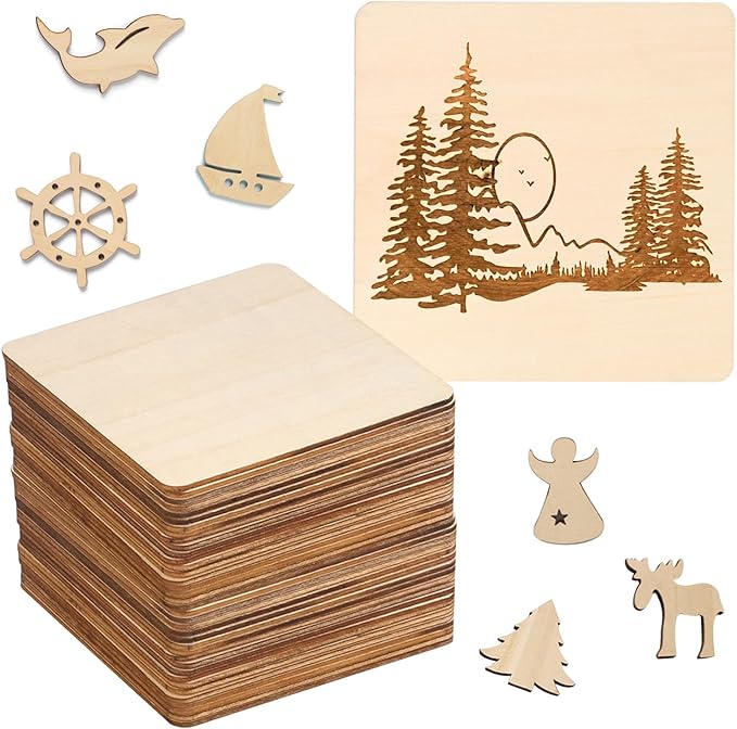 200 Pieces Unfinished Wooden Squares, 4 x 4 Inch Natural Square Wood Cutout - Image 7