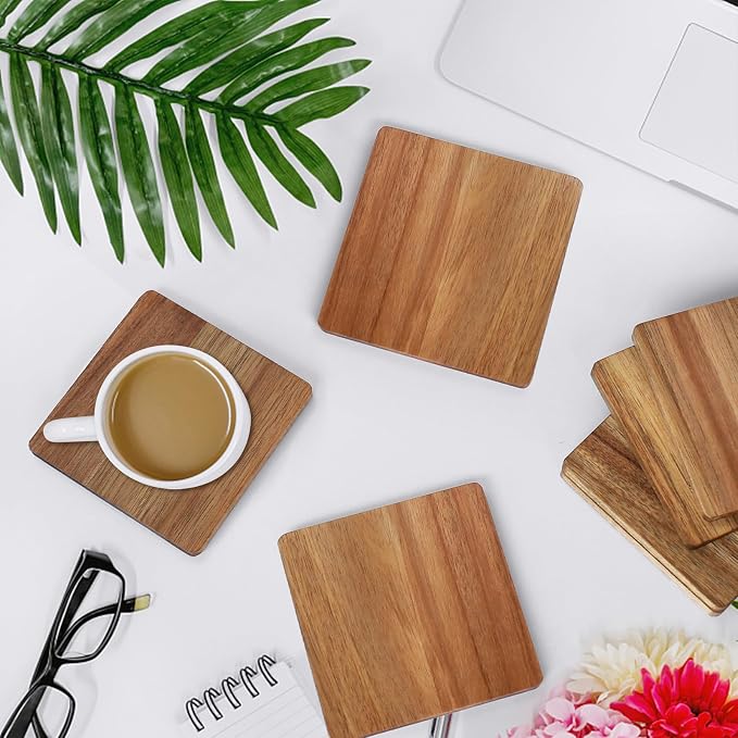 48 Pieces Unfinished Wood Coasters, 4 Inch Square Acacia Wooden Coasters - Image 4