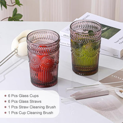 ZMOWIPDL Drinking Glasses Set of 6, 13oz Flower Design Purple Glass Cups | - Image 5