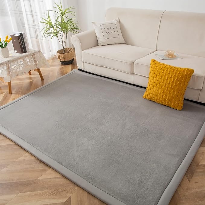 MAXYOYO Black Coral Velvet Area Rug, Thick Japanese Tatami Mat Living Room - Image 2