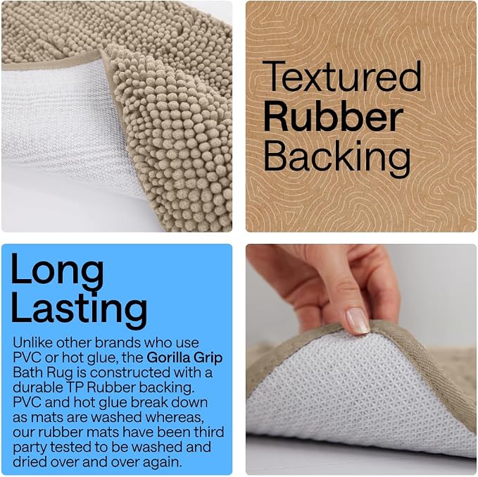 GORILLA GRIP Bath Rug Mat 30x20, Thick Soft Absorbent Chenille, Quick Dry - Image 3