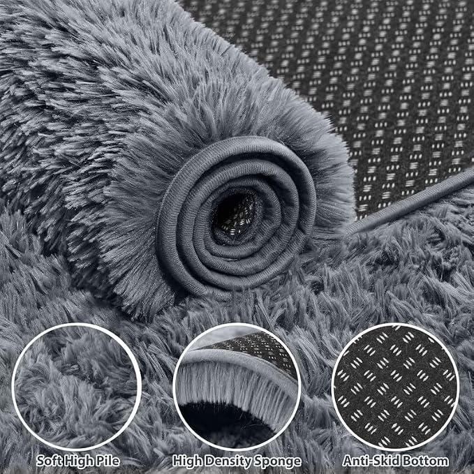 Area Rug for Living Room Bedroom: 6x9 Soft Fluffy Shag Rugs Upgrade Non-Slip - Image 5