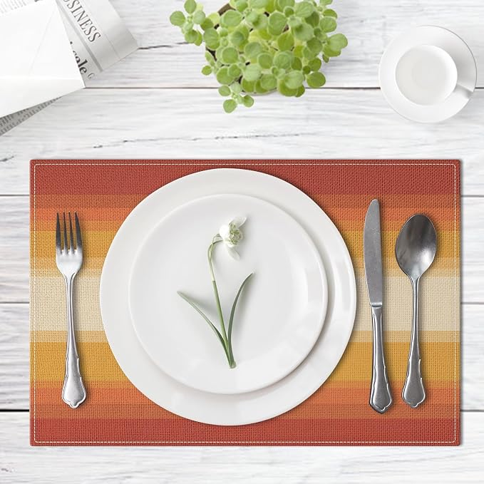 Emvency Farmhouse Placemats Set of 4, 12x18 Inch, Geometric Striped | Retro - Image 2
