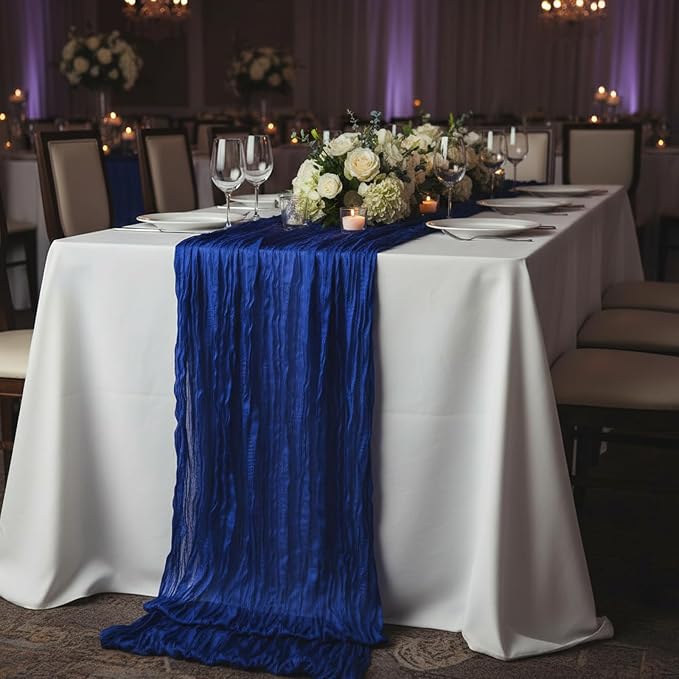 1 Pack Royal Blue Cheesecloth Table Runner 120 Inch Boho Wedding Decor | - Image 8