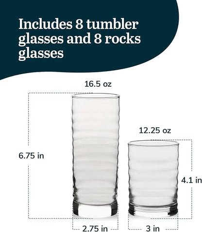 Libbey Pueblo Tumblers and Rocks Glass Cups Set, Wavy and Groovy Drinking - Image 3