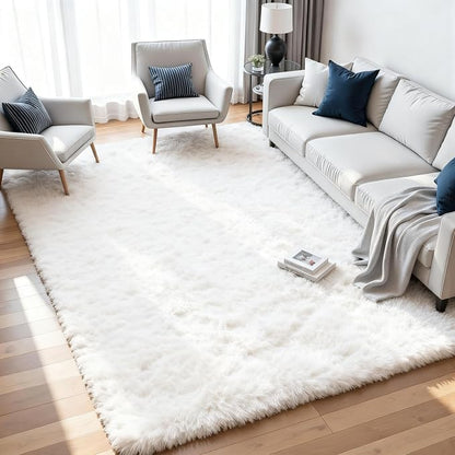 8x10 Area Rugs for Living Room:Ultra Soft Fluffy Shag White Rugs for Bedroom by CarpetAddColortoYourLife