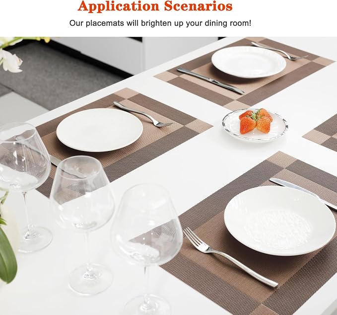Placemats Set of 8, Vinyl PVC Heat Resistant Washable Placemats Set, Non Slip - Image 2