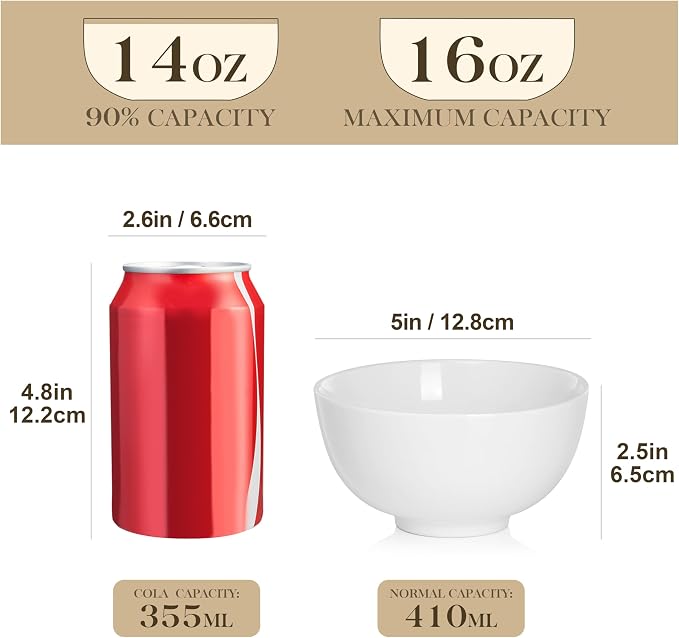 MALACASA Small White Ceramic Bowls Set of 8, 14 OZ Compact Dessert Bowls Rice - Image 2