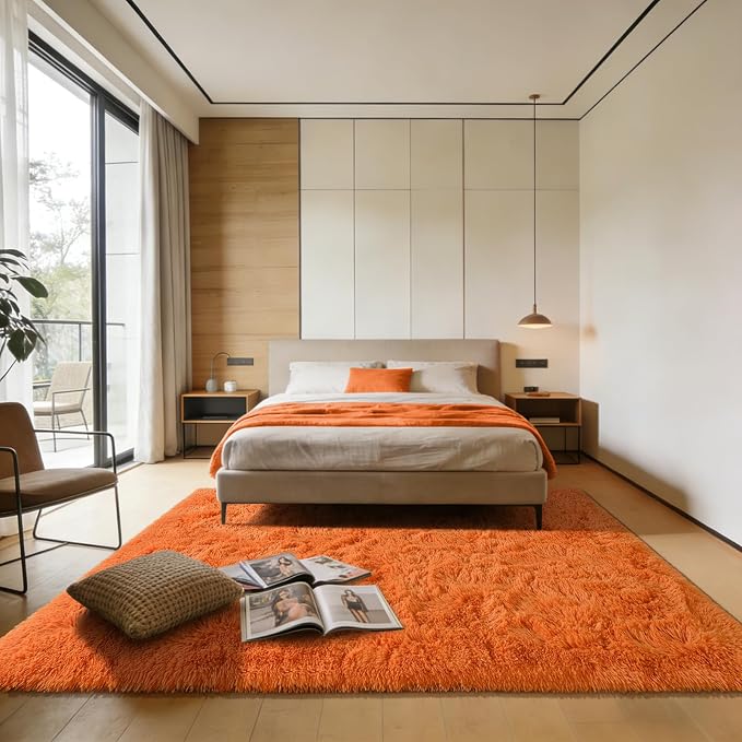 Andecor Shag Area Rug for Living Room, 4x6 Feet Orange Soft Fluffy Indoor Plush - Image 2