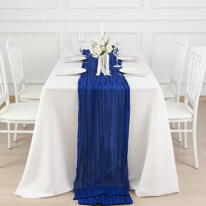1 Pack Royal Blue Cheesecloth Table Runner 120 Inch Boho Wedding Decor | - Image 4