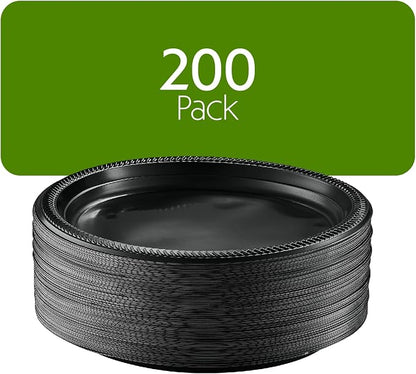 PLASTICPRO 100 PCS Black Plastic Plates Light Weight 10'' Inch Plastic Dinner - Image 6