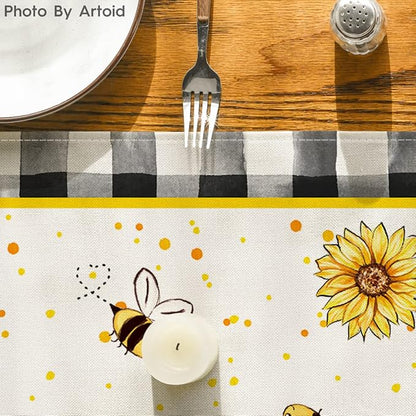Artoid Mode Buffalo Plaid Sunflower Gnomes Bee Summer Table Runner, Seasonal - Image 7
