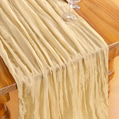DeZerlor Champagne Cheesecloth Table Runners 4 Pack Summer Boho Runners | - Image 4